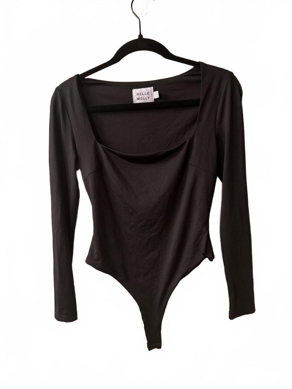 Hello Molly Black Long Sleeve So Soft Bodysuit with Scoop Neck